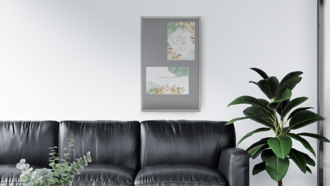 Textilná šedá vitrína v hliníkovom ráme -  90x60 cm