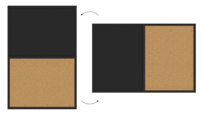 Tabuľa COMBI - korok a magnetická čierna tabuľa90x60cm s čiernym lakovaným dreveným rámom