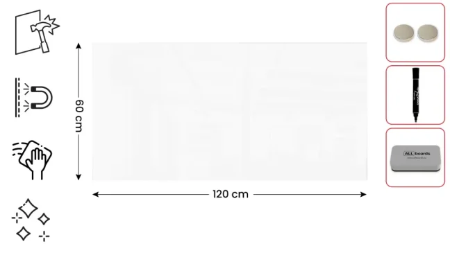Skleněná magnetická tabule 120×60 cm PREMIUM SUPERWHITE