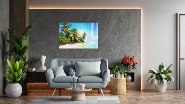 Skleněná magnetická tabule- dekorativní obraz PLÁŽ PALMY MOŘE 60x40 cm