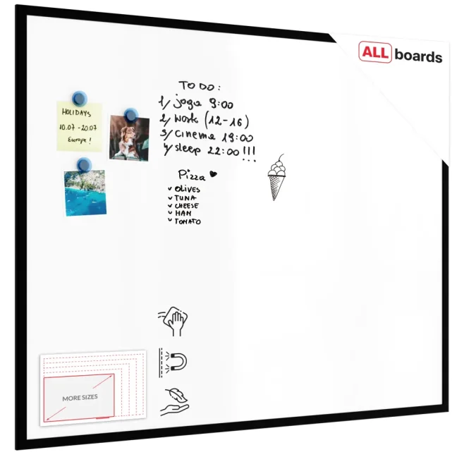 Magnetická suchostěrná tabule bílá 100 × 80 cm – černý dřevěný rám