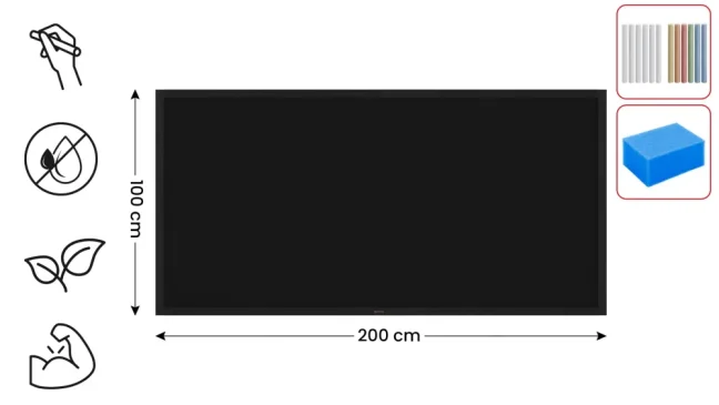 Černá křídová tabule 200×100 cm – ČERNÝ lakovaný dřevěný rám