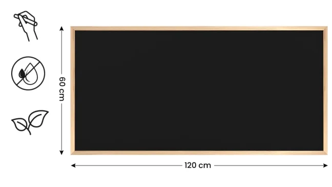 Čierna kriedová tabuľa 120×60 cm – drevený rám ECO