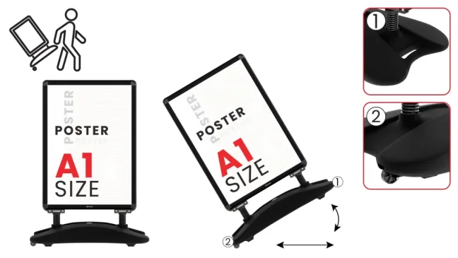 Reklamné Áčko A1 OWZ Waterbase – ČIERNY hliníkový rám