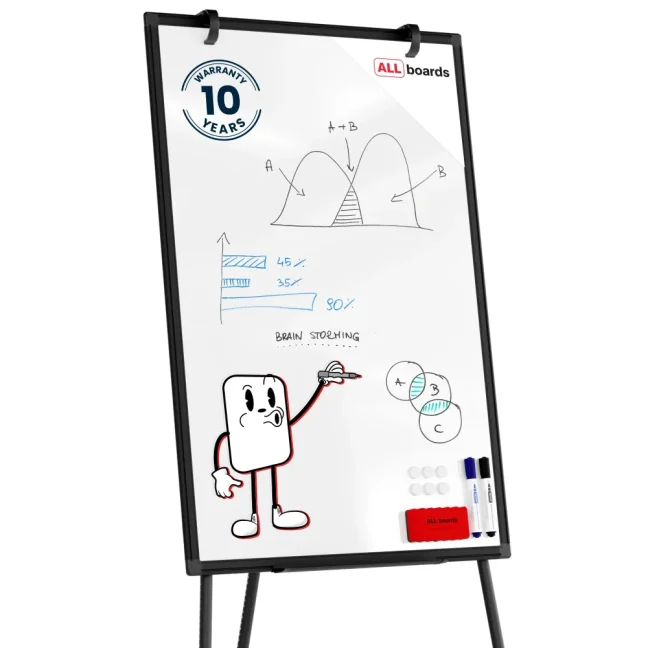 Suchostěrný magnetický flipchart 90×60 cm – černý
