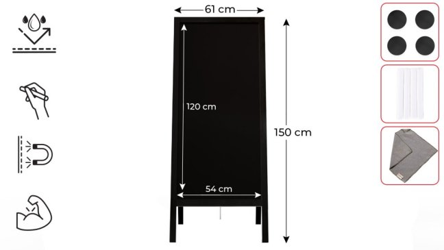 Magnetický křídový reklamní stojan voděodolný 150x61 cm ČERNÝ RÁM