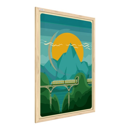Magnetický obraz - vlak na pozadí hôr 60x40cm v prírodnom drevenom ráme