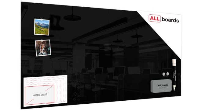 Skleněná magnetická tabule 120x60 cm ALLboards CLASSIC - ČERNÁ