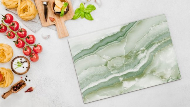 Sklenená doska na krájanie OLIVOVÁ BRIDLICA 30x20 cm - kuchynská doštička ochranný panel, sklenená tácka