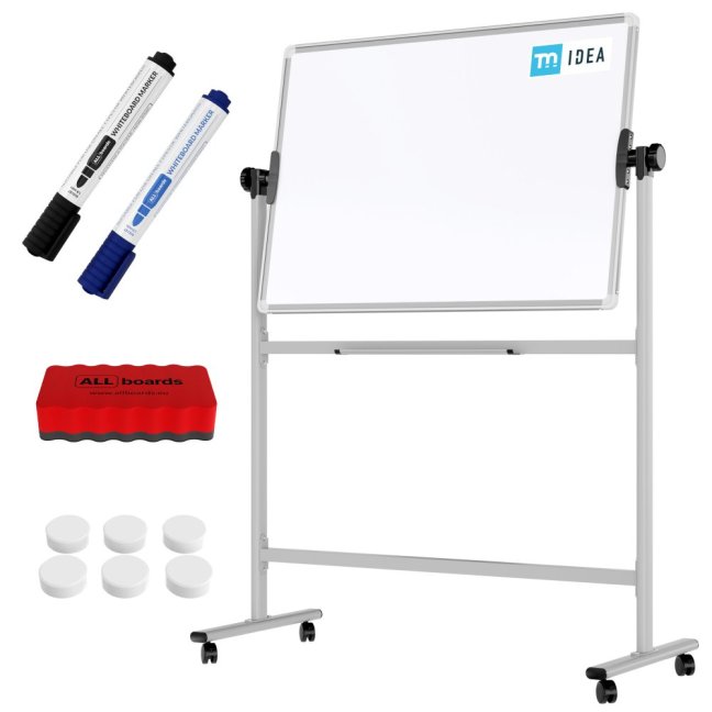 Mobilní tabule TM Idea, oboustranná, otočná, za sucha stíratelná, magnetická, 100x70 cm – řada FLEX